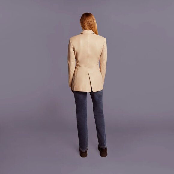NWT Bod & Chritensen AURIANA Single Breasted Leather Blazer L Sand - Picture 15 of 15